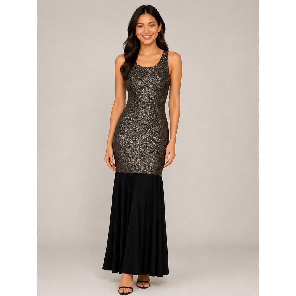 Gold‎ and Black Maxi Dress Small Deep Back Formal Evening Gown Glam Gala Y2K
